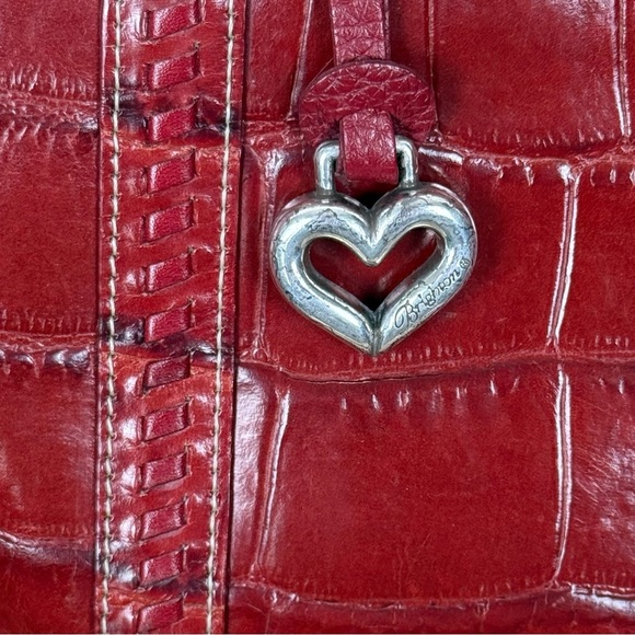 Y2K Brighton Red Croc-Embossed Leather Shoulder Bag with Signature Heart Charm - Picture 6 of 15